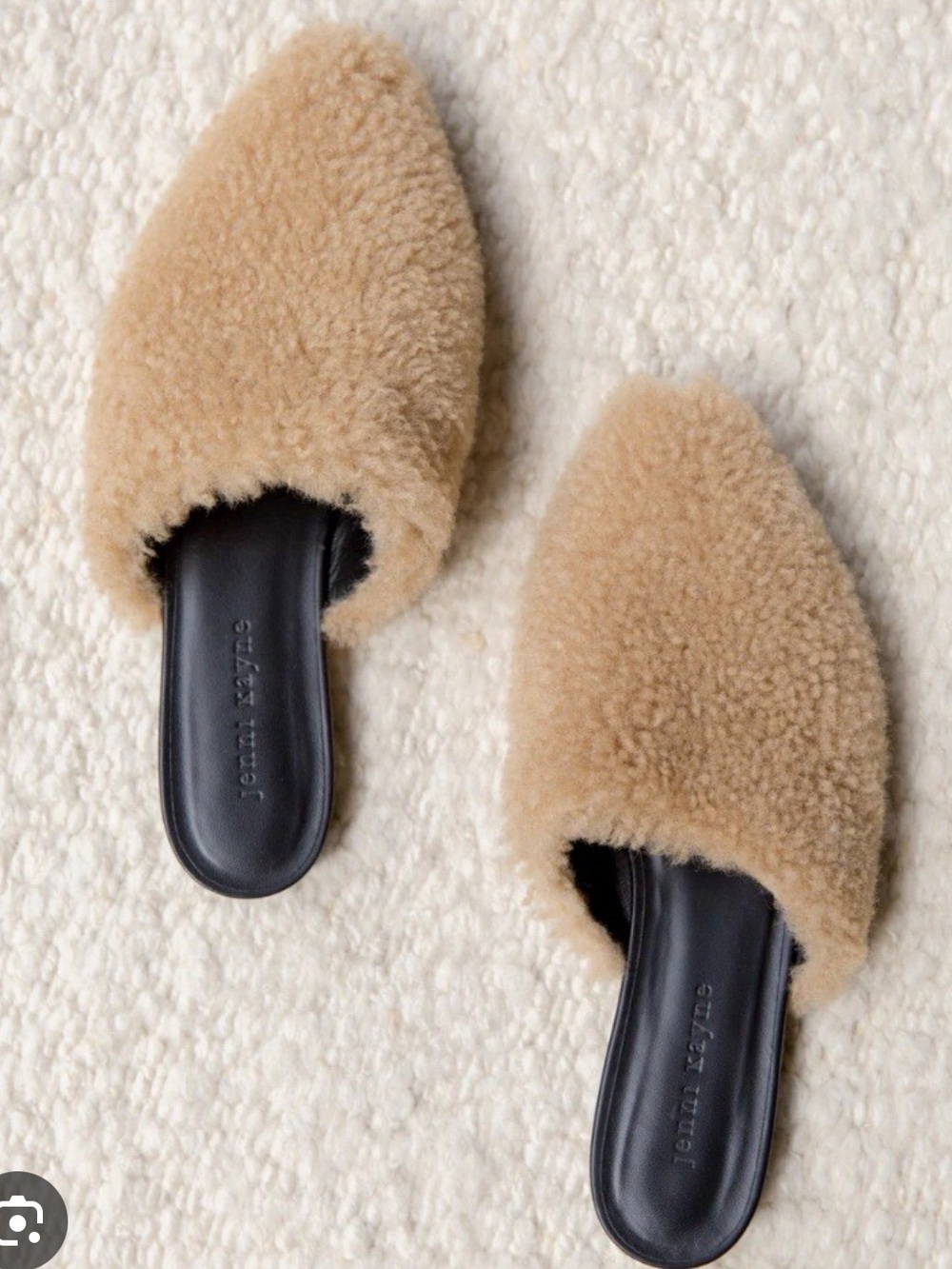 Jenni Kayne Tan Shearling Pointed Mules Size 37